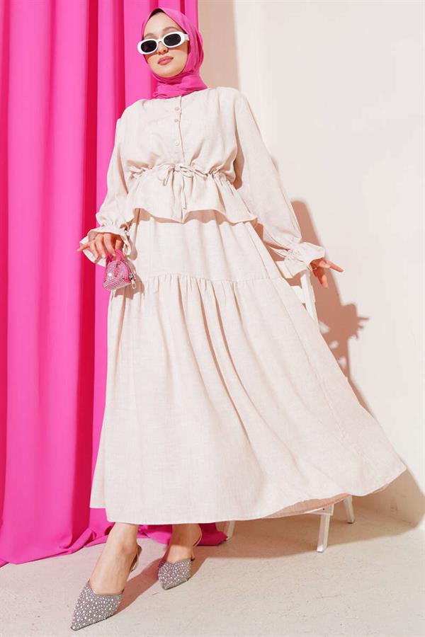 Waist Tunnel Ruffle Skirted 2 Piece Set Beige