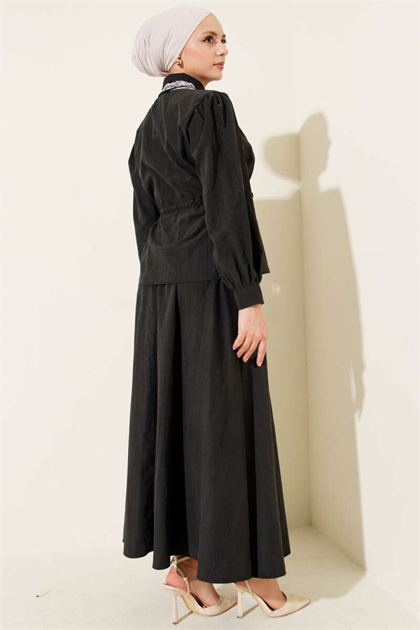 Waist Tunnel Scarf Set, Tencel Skirt, Black