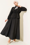 Waist Tunnel Scarf Set, Tencel Skirt, Black