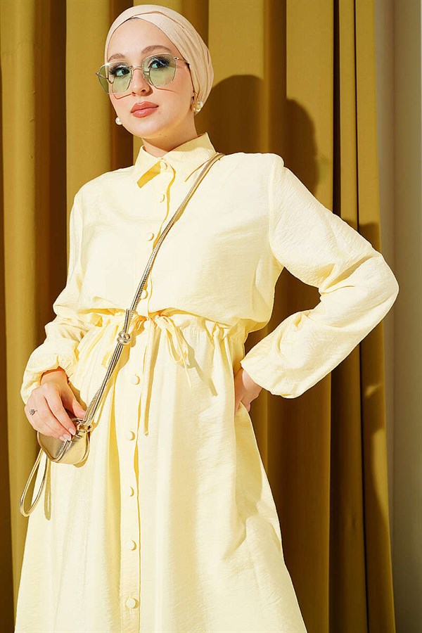 2 Piece Set with Waist Tunic and Long Collar, Yellow