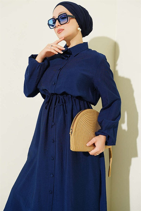 2 Piece Set with Belt Tunic and Long Collar, Navy Blue