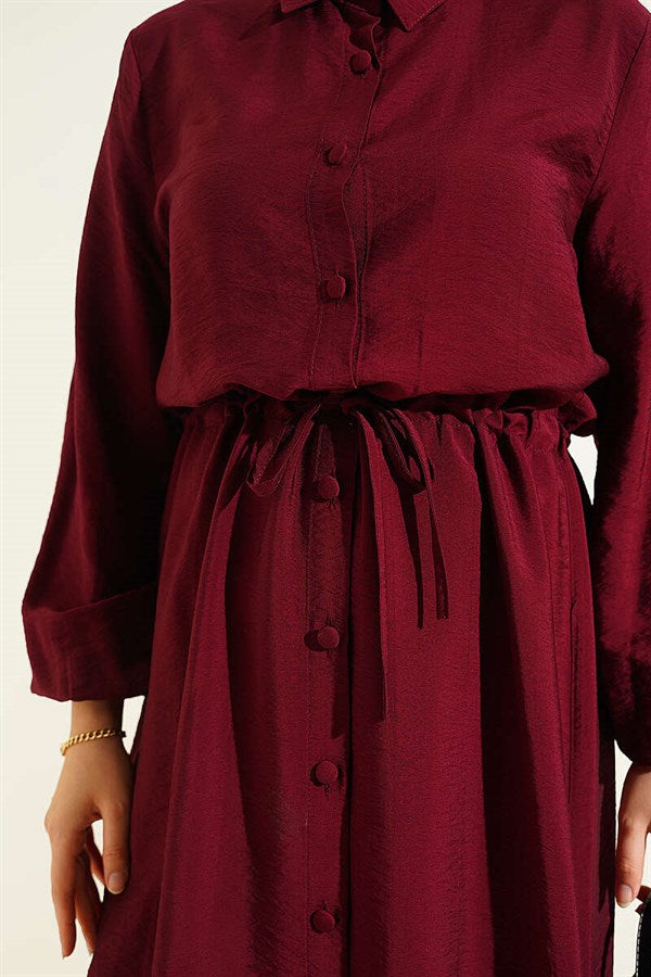 2 Piece Set with Belt Tunic and Long Collar, Burgundy