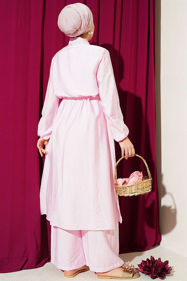 2 Piece Set in Pink: Shirt Collar with Tunic and Waist Tunic