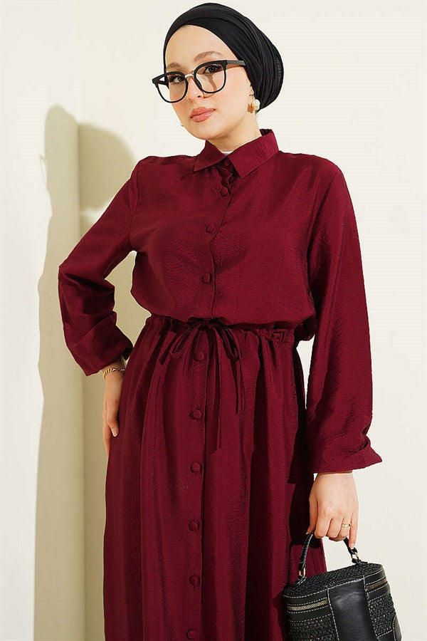2 Piece Set with Belt Tunic and Long Collar, Burgundy