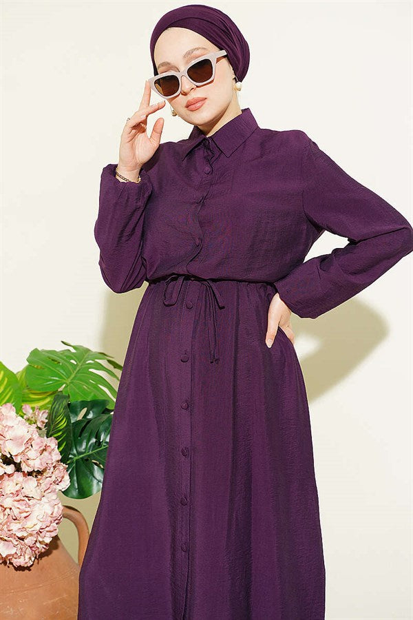 2 Piece Set with Belt Tunic and Long Collar, Plum