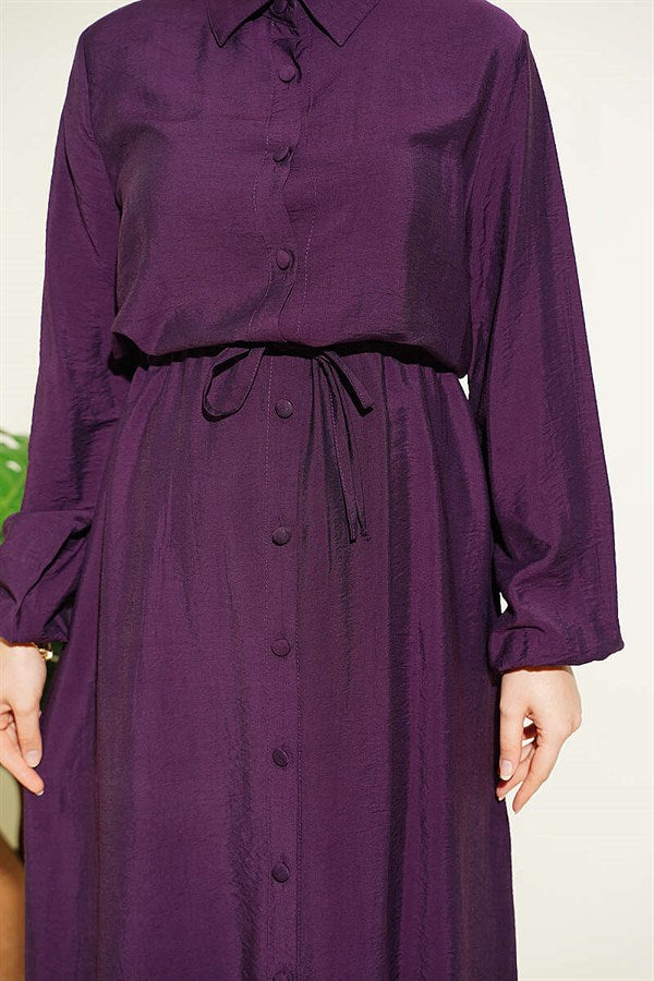 2 Piece Set with Belt Tunic and Long Collar, Plum