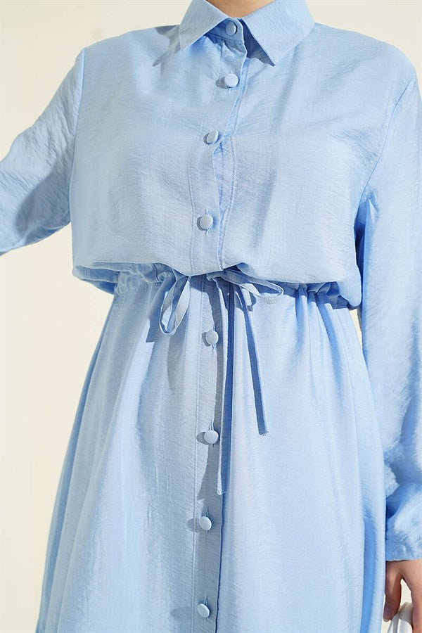 2 Piece Set with Waist Tunic and Long Collar, Blue