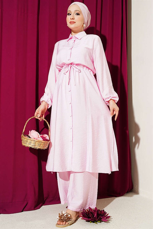 2 Piece Set in Pink: Shirt Collar with Tunic and Waist Tunic