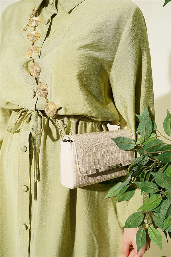 2 Piece Set with Belt Tunic and Long Collar, Light Green