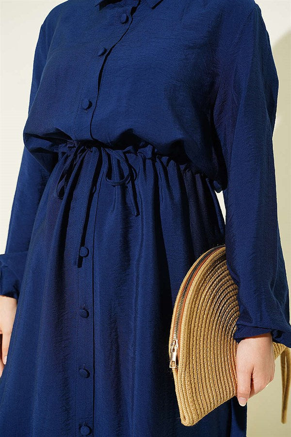 2 Piece Set with Belt Tunic and Long Collar, Navy Blue