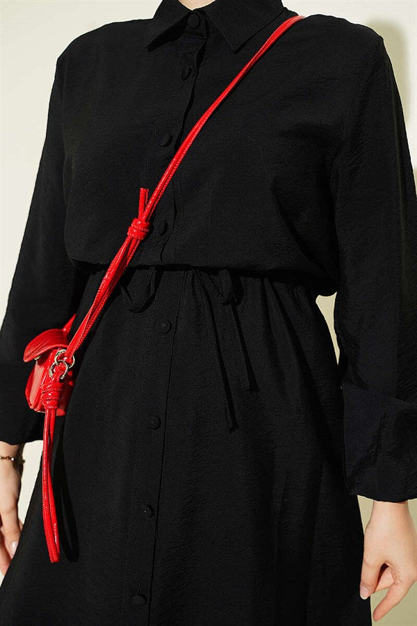 2 Piece Set with Waist Tunic and Long Collar, Black