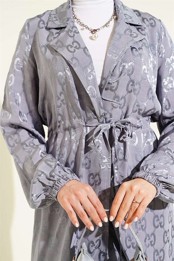 Waist Tunnel Jacquard Patterned 2 Piece Set in Grey