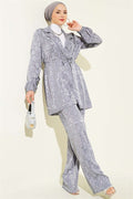 Waist Tunnel Jacquard Patterned 2 Piece Set in Grey