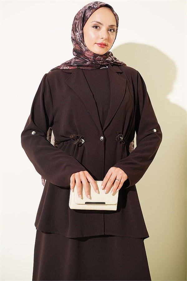 Belted Sleeveless Dress in Dark Brown