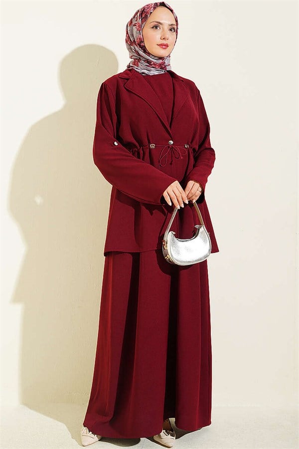 Burgundy Sleeveless Dress with Waistline