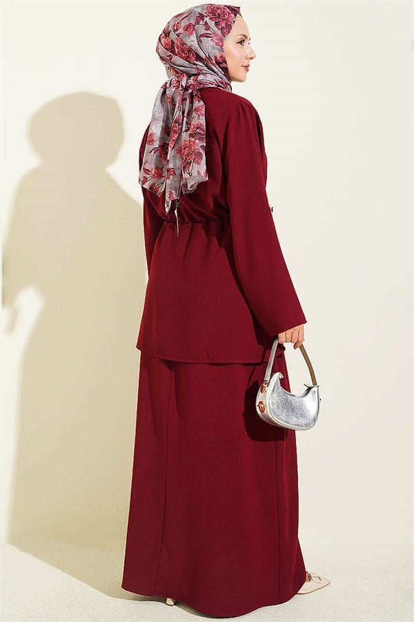 Burgundy Sleeveless Dress with Waistline