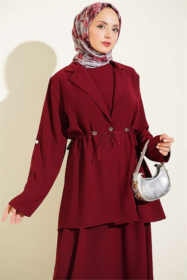 Burgundy Sleeveless Dress with Waistline