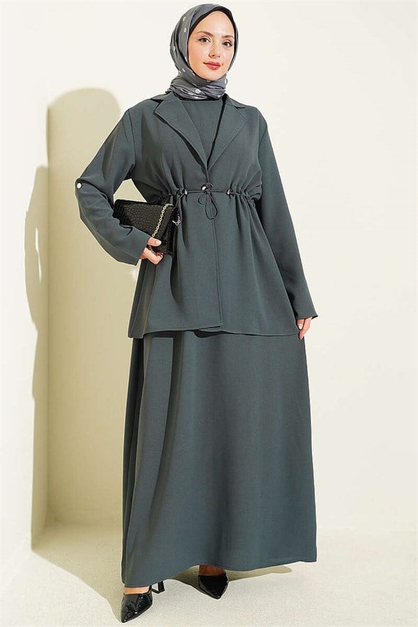 Waist-Tunnel Sleeveless Dress, Smoke Grey