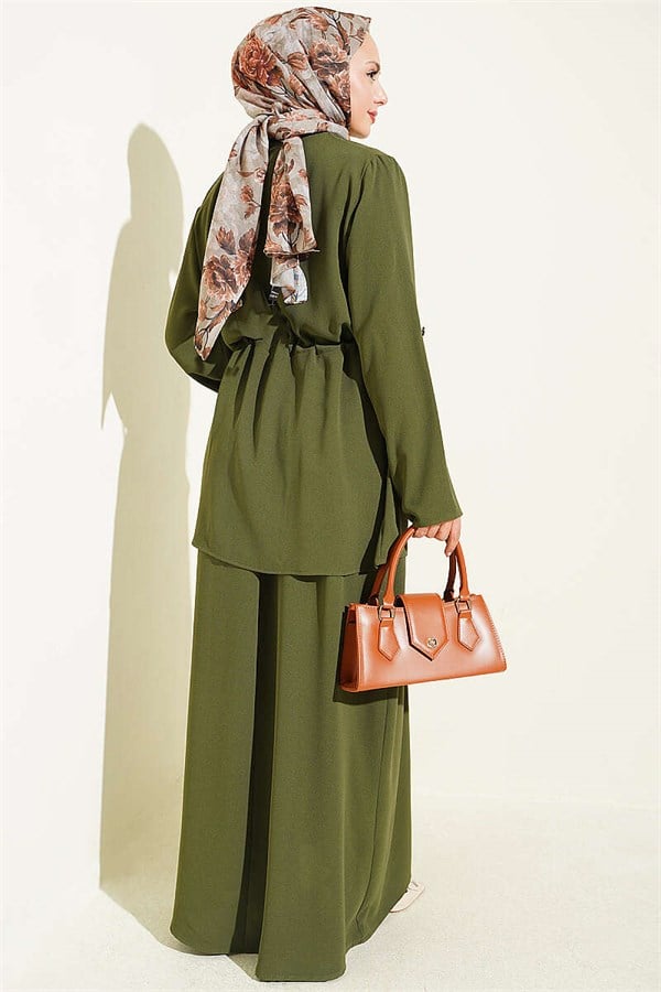Waist-Tunnel Sleeveless Dress, Khaki