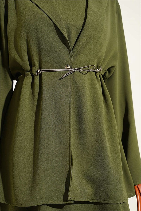 Waist-Tunnel Sleeveless Dress, Khaki