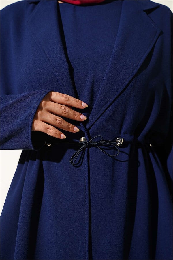 Navy Blue Sleeveless Dress with Waistline Tunnel