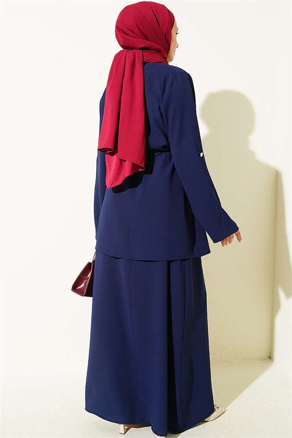Navy Blue Sleeveless Dress with Waistline Tunnel
