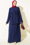 Navy Blue Sleeveless Dress with Waistline Tunnel