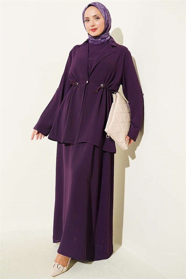 Waist-Tunnel Sleeveless Dress, Purple