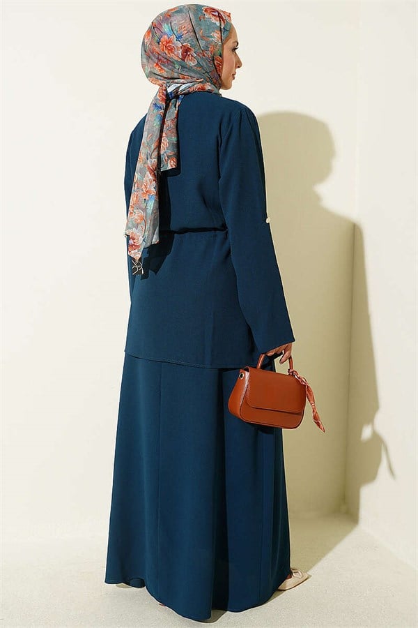 Waist-Tunnel Sleeveless Dress in Petrol Green