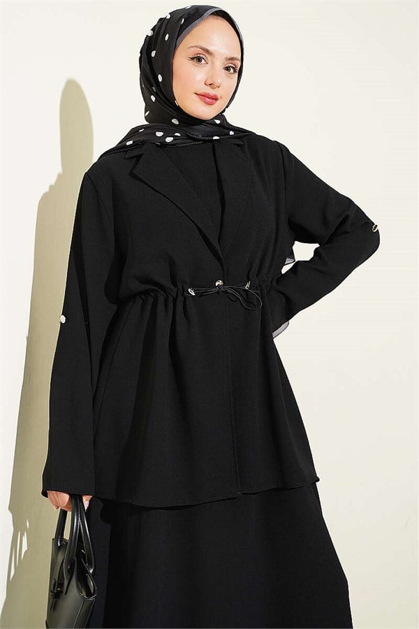 Black Sleeveless Dress with Waistline