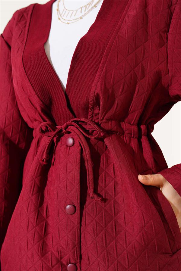 Waist Tunnel Quilted Jacket Claret Red