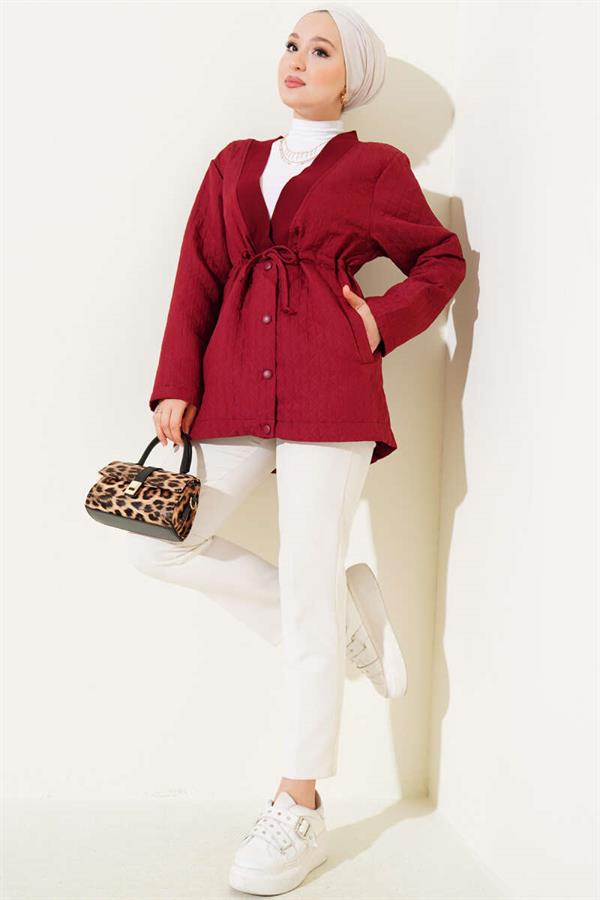 Waist Tunnel Quilted Jacket Claret Red