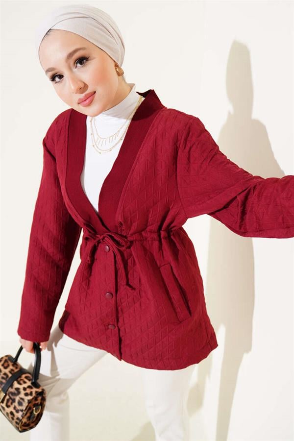 Waist Tunnel Quilted Jacket Claret Red