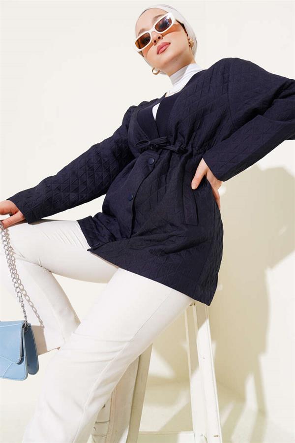 Waist Tunnel Quilted Jacket Navy Blue