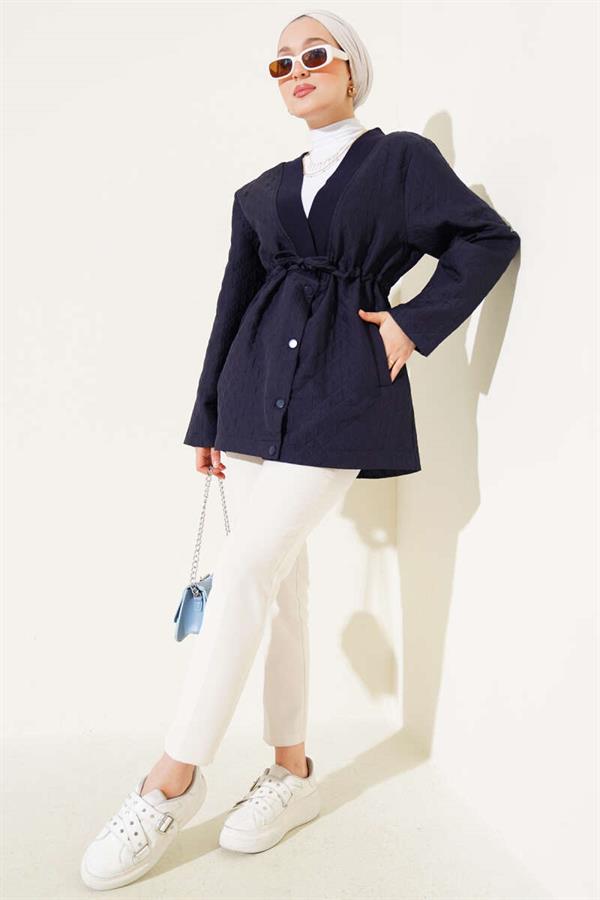Waist Tunnel Quilted Jacket Navy Blue