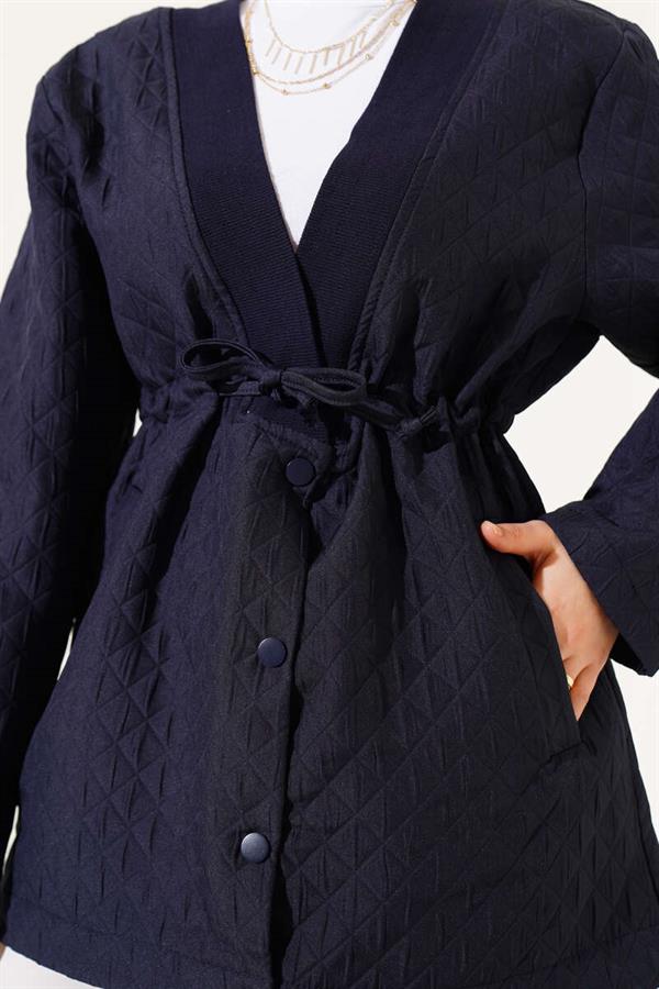 Waist Tunnel Quilted Jacket Navy Blue