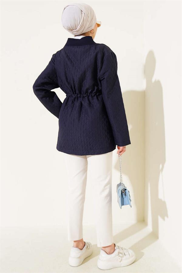 Waist Tunnel Quilted Jacket Navy Blue