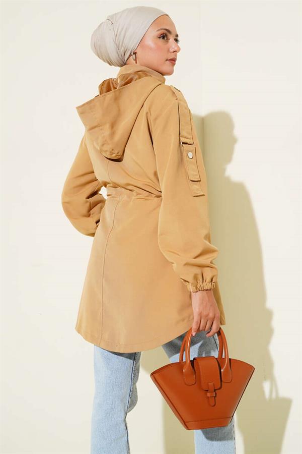 Waist Tunnel Hooded Trench Coat Camel