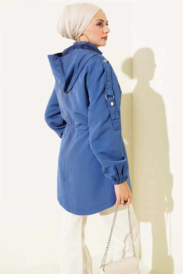 Waist Tunnel Hooded Trench Coat Indigo