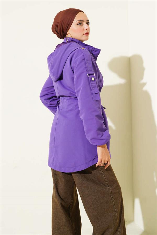 Waist Tunnel Hooded Trench Coat Purple
