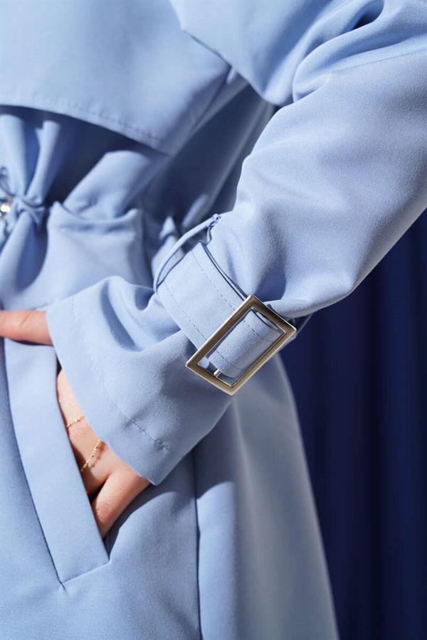 Waist Tunnel Short Trench Coat Baby Blue