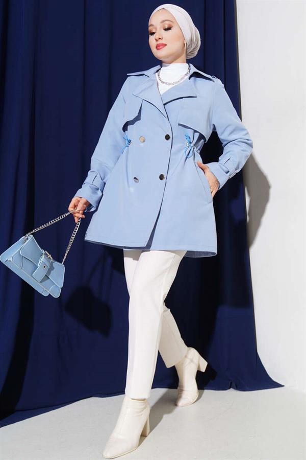 Waist Tunnel Short Trench Coat Baby Blue