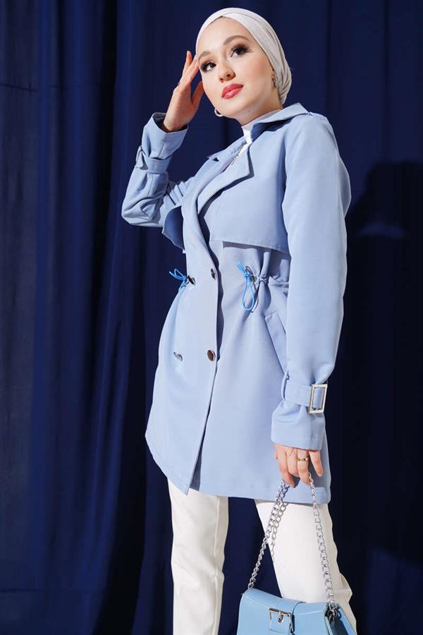 Waist Tunnel Short Trench Coat Baby Blue