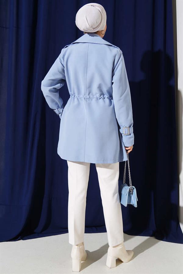 Waist Tunnel Short Trench Coat Baby Blue