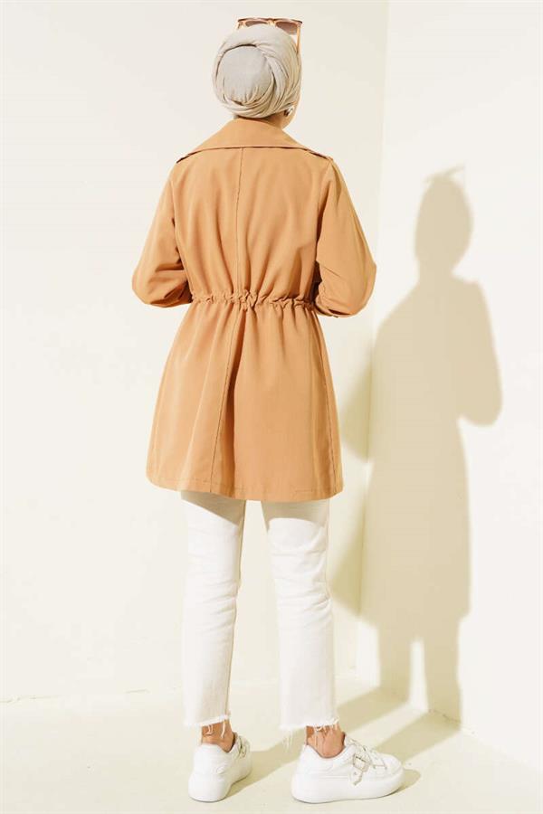 Waist Tunnel Short Trench Coat Camel