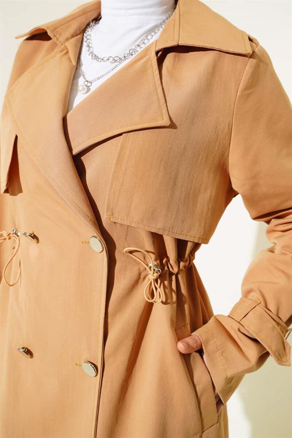 Waist Tunnel Short Trench Coat Camel