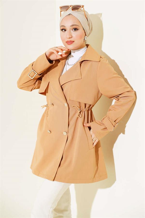 Waist Tunnel Short Trench Coat Camel