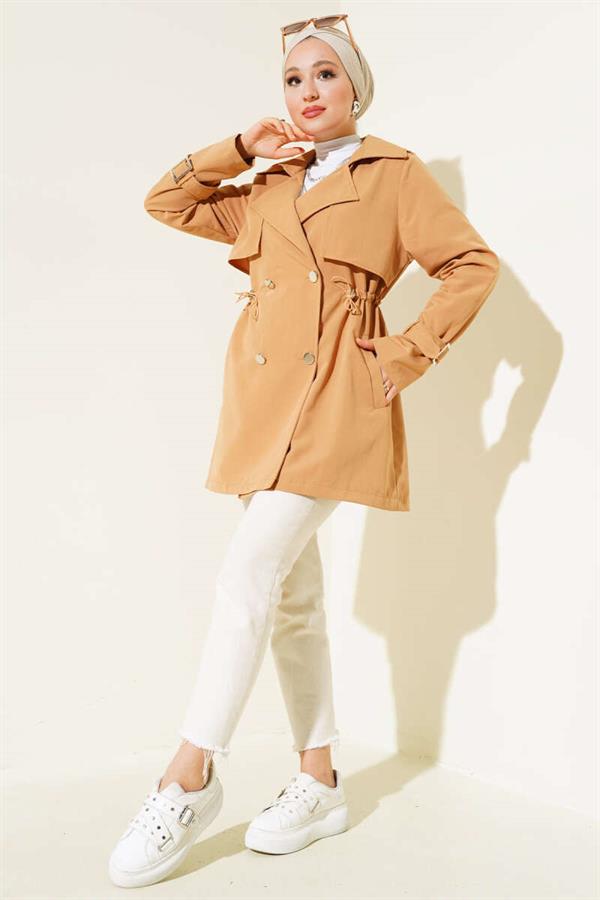 Waist Tunnel Short Trench Coat Camel