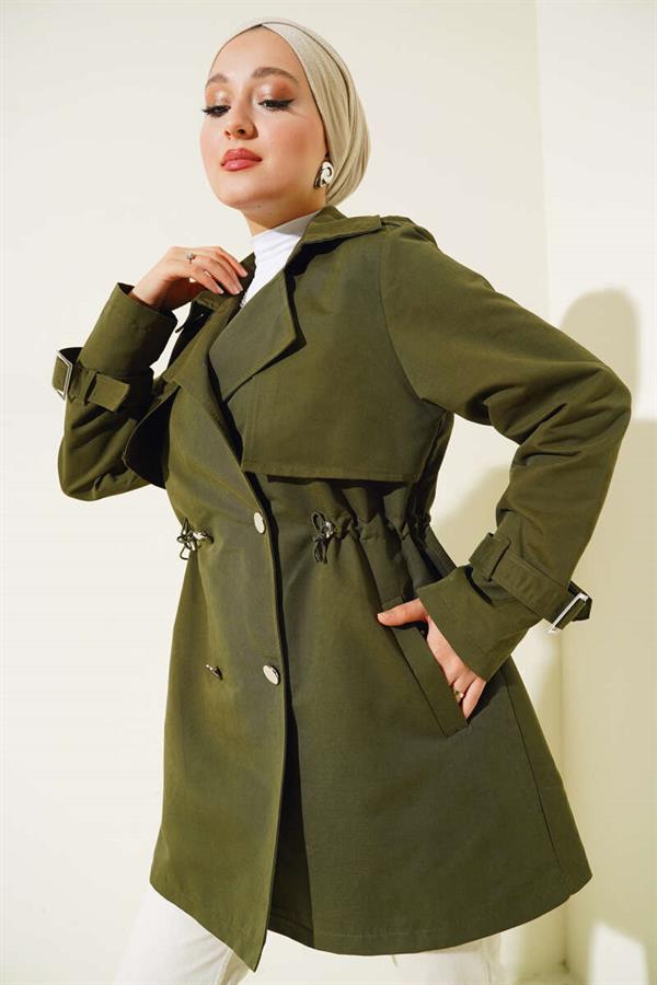 Waist Tunnel Short Trench Coat Khaki