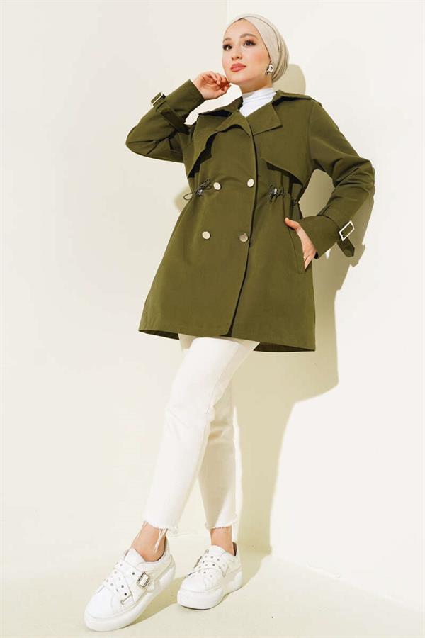 Waist Tunnel Short Trench Coat Khaki